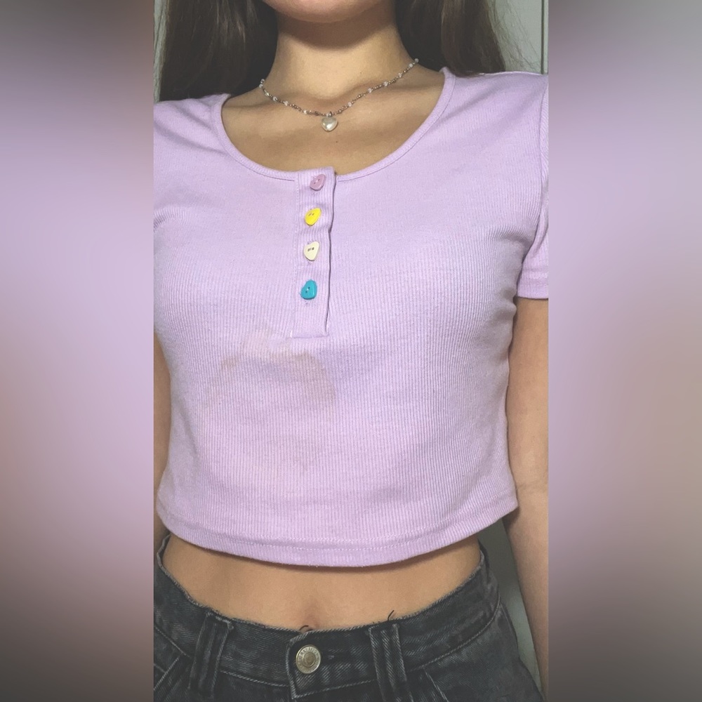 SHEIN | Cropped Ribbed Top with Heart Shaped Buttons